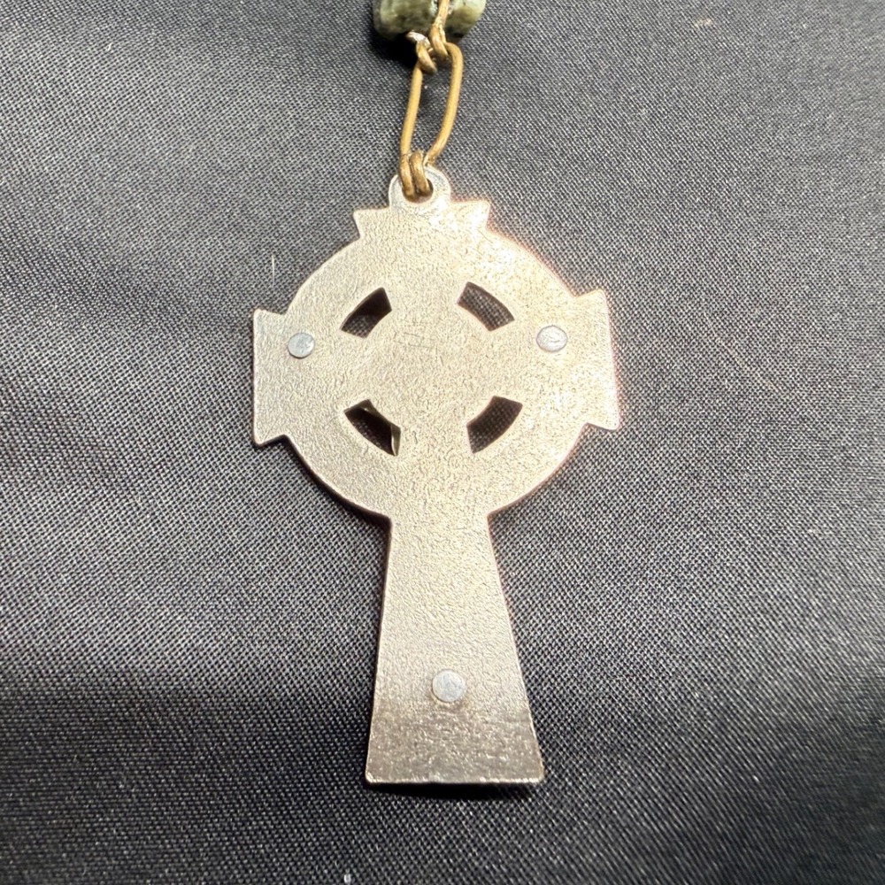 Vintage Connemara Marble Rosary Celtic Crucifix Irish Green Stone Prayer Beads - Picture 6 of 6